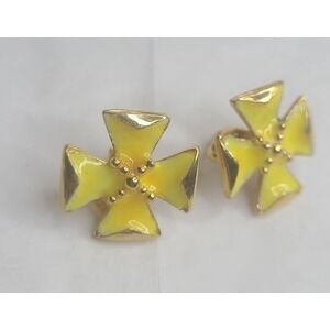 Vintage Yellow & Gold Maltese Cross Clip-On Earrings